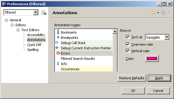 Configure error annotations