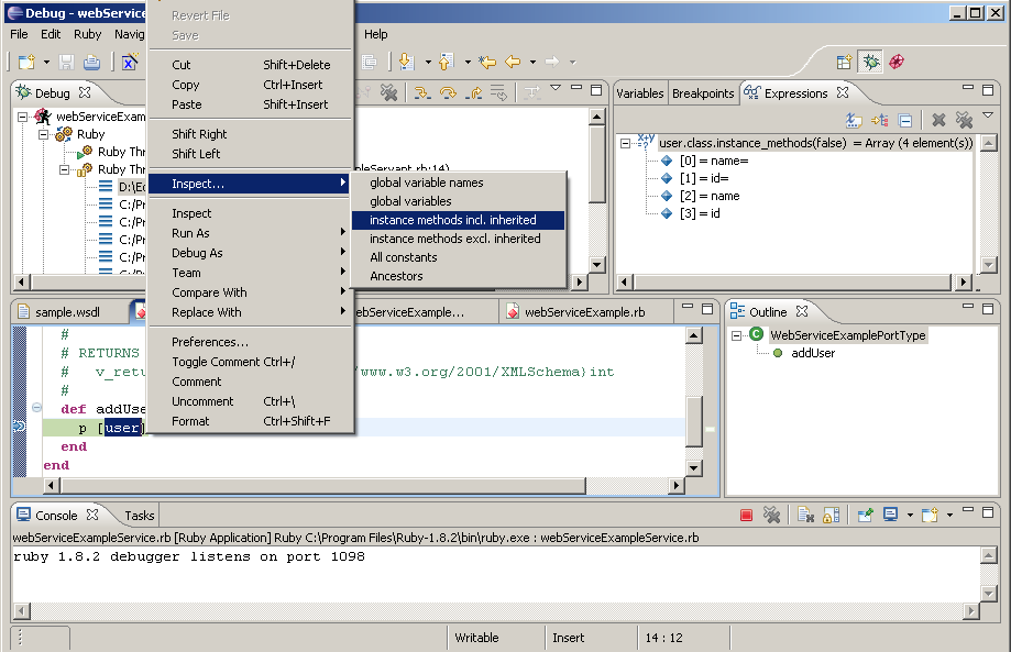 Expression view with result from quick inspect