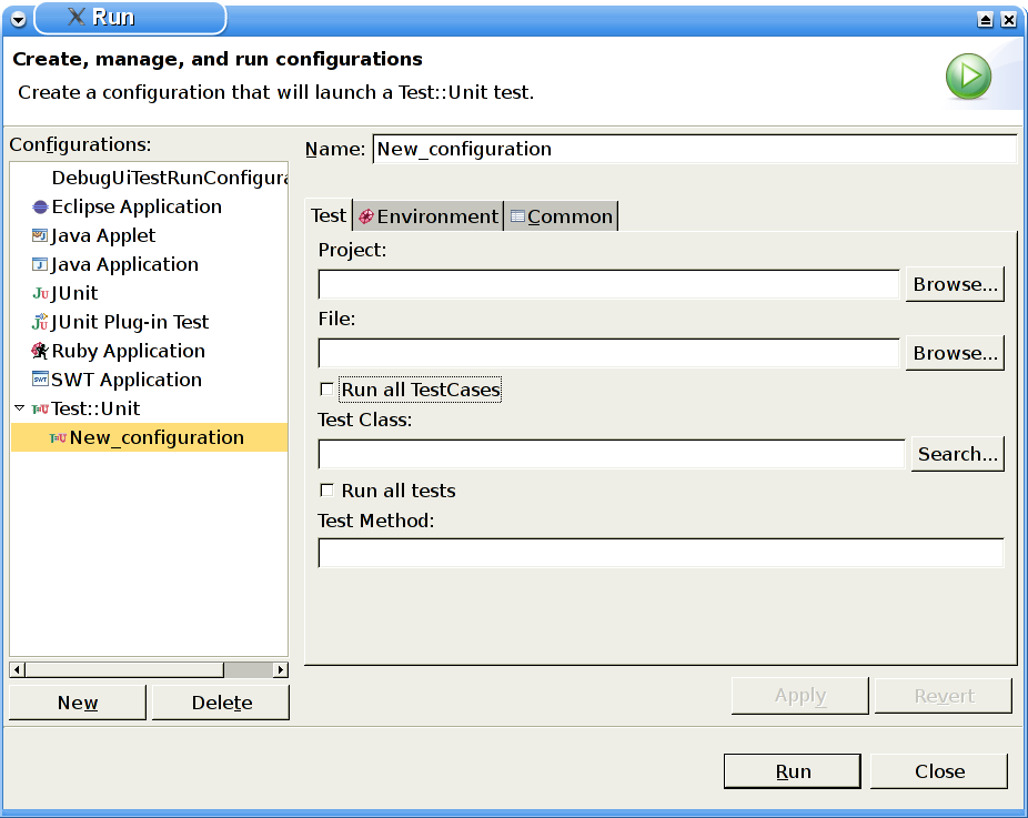 Run Test::Unit Test from configuration