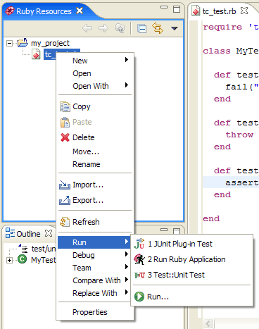 Run Test::Unit Test from context menu