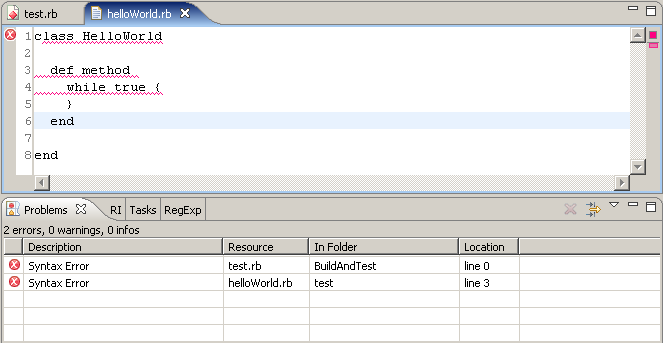 Syntax errors in the problem view